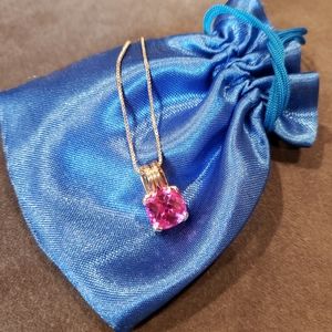 Swarovski Pink Crystal Pendant on Gold Chain